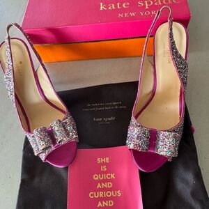 KATE SPADE Charm Multi Glitter Hot Pink Satin Shoe